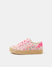 Girls Floral Checkerboard Espadrille Trainers, Pink (PINK), large