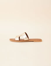 Leather Cut-Out Detail Sliders, Gold (GOLD), large