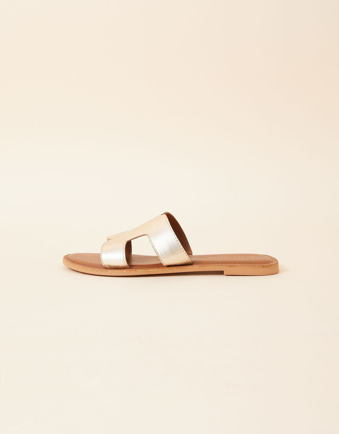 Leather Cut-Out Detail Sliders, Gold (GOLD), large