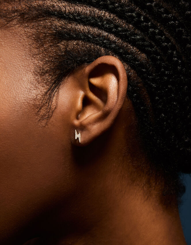 Sterling Silver Lightning Bolt Stud Earring, , large
