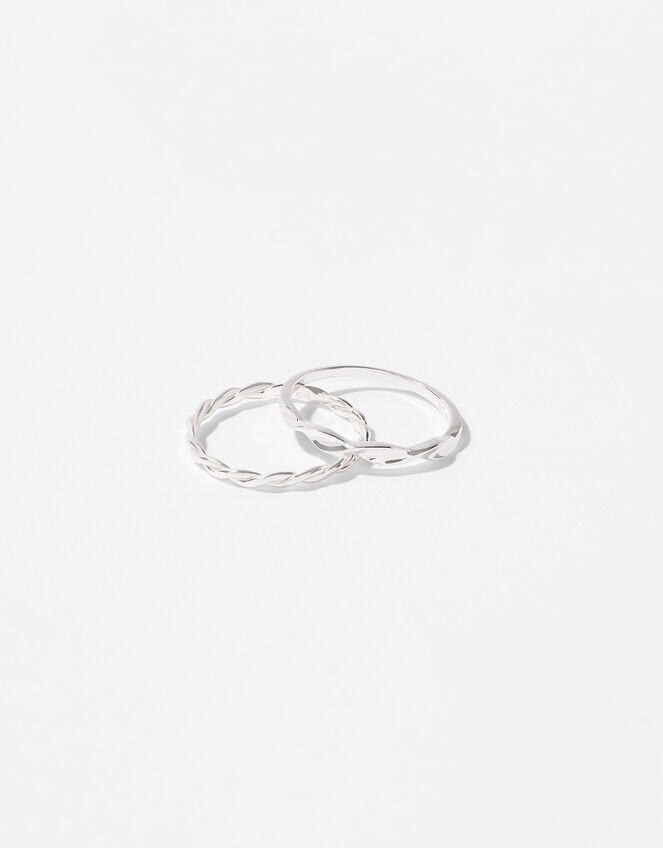 Sterling Silver Twist Ring Set, Silver (ST SILVER), large