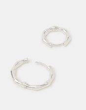 2-Pack Sterling Silver-Plated Bamboo Hoop Earrings, , large