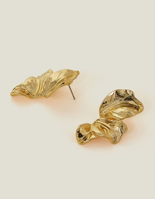 Layered Leaf Drop Earrings Gold, , large