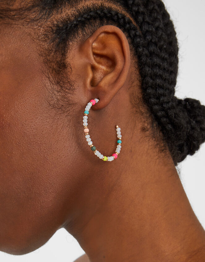 Mix Beaded Hoop Earrings, , large