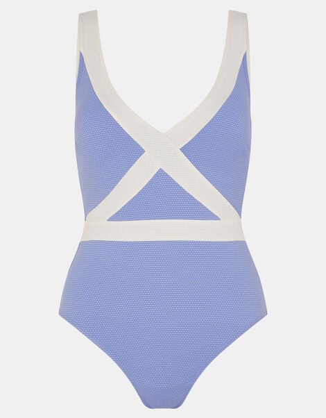 Contrast Textured Shaping Swimsuit, Blue (BLUE), large