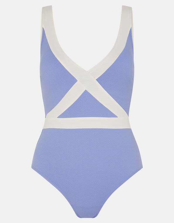 Contrast Textured Shaping Swimsuit, Blue (BLUE), large