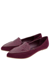 Point Toe Flat Shoes, Red (BURGUNDY), large