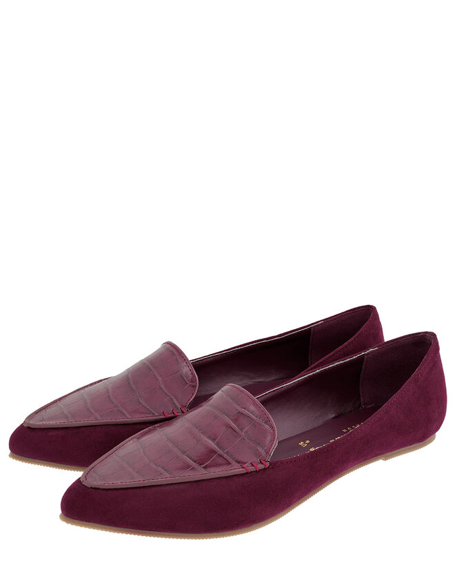 Point Toe Flat Shoes, Red (BURGUNDY), large