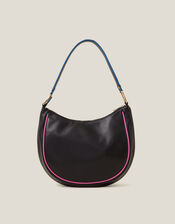 Piped Shoulder Bag, Black (BLACK), large