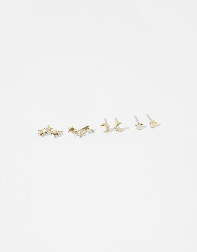 Gold-Plated Celestial Stud Earring Set, , large
