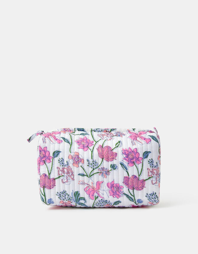 Large Floral Print Quilted Make Up Bag, , large