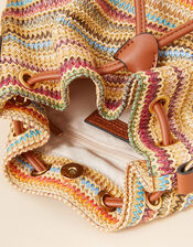 Stripe Raffia Duffle Cross-Body Bag, , large