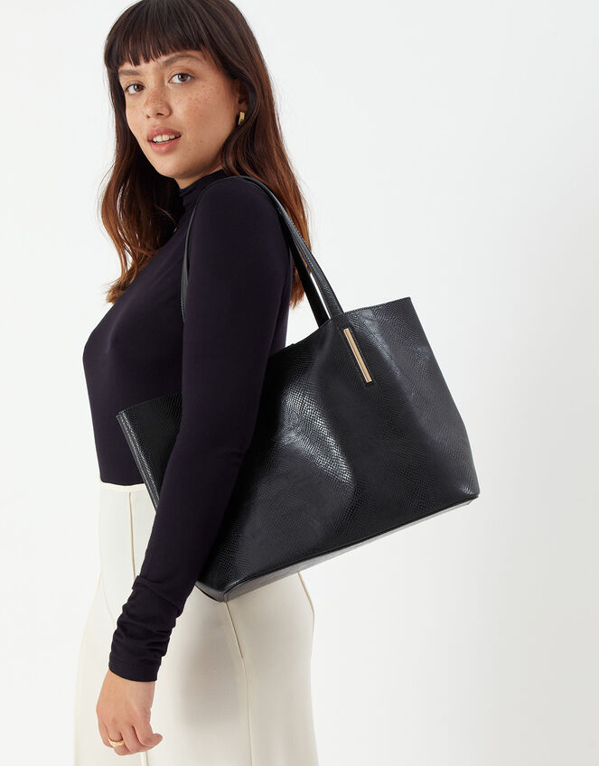 Relaxed Faux Reptile Shoulder Bag, Black (BLACK), large