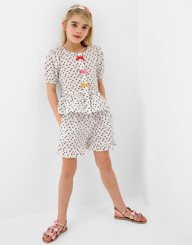 Girls Polka Dot Shorts, White (WHITE), large
