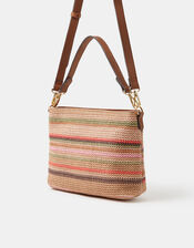 Woven Stripe Raffia Crossbody Bag, , large