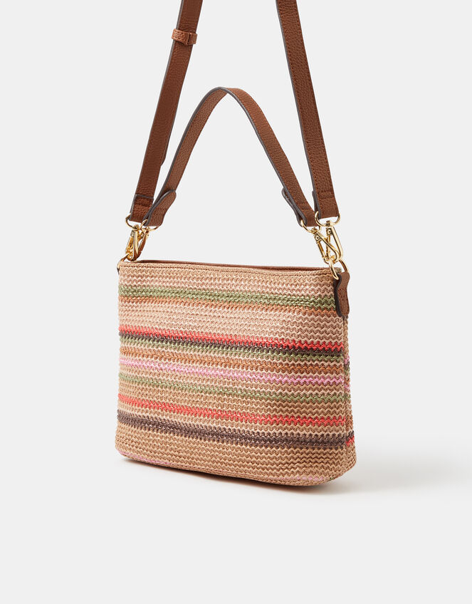 Woven Stripe Raffia Crossbody Bag, , large