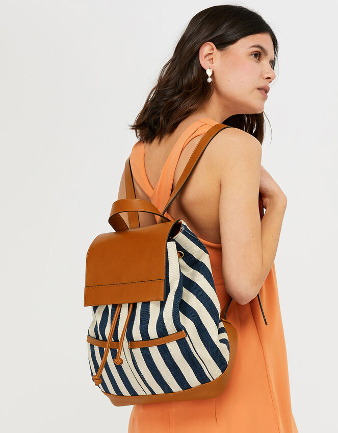 Stripy Cotton-Mix Backpack, , large