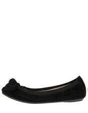 Suede Elasticated Ballerina Flats with Bow, Black (BLACK), large