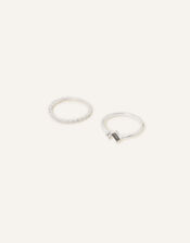Sparkle Gem and Textured Ring Set of Two, Silver (SILVER), large