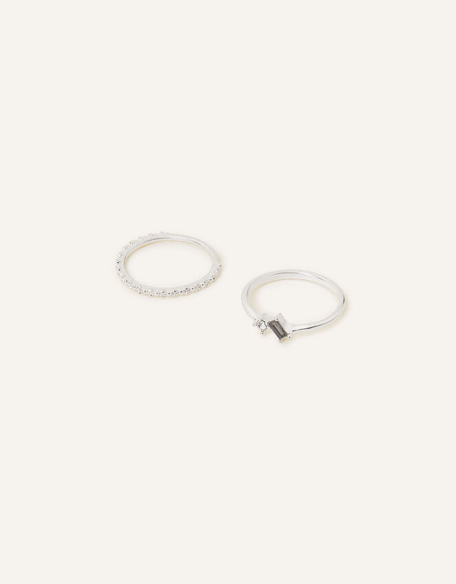 Sparkle Gem and Textured Ring Set of Two, Silver (SILVER), large