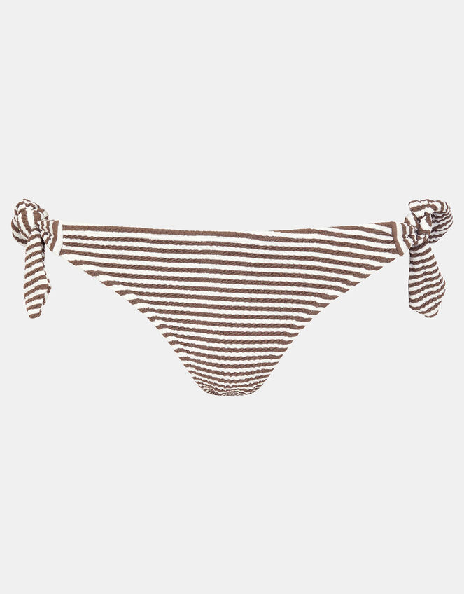 Textured Stripe Tie Side Bikini Bottoms, Camel (BEIGE), large