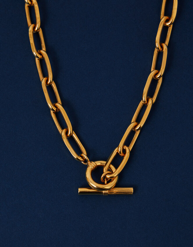 14ct Gold-Plated Chunky T-Bar Chain Necklace, , large