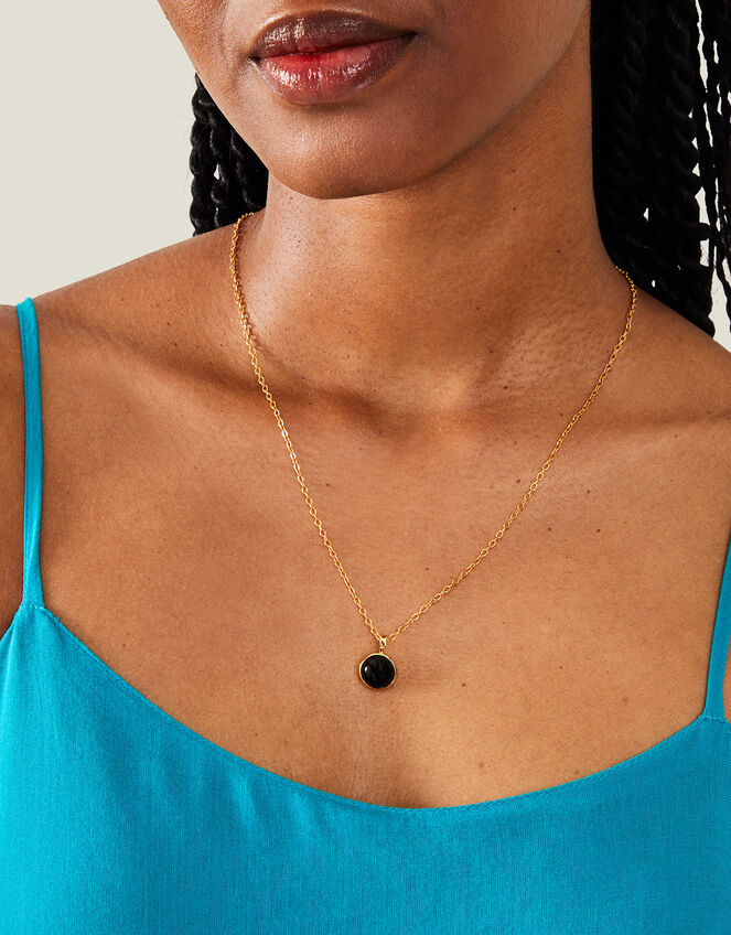 14ct Gold-Plated Black Onyx Pendant Necklace, , large