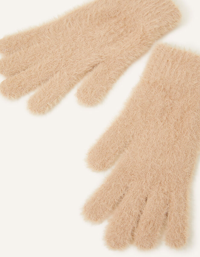 Super-Stretch Fluffy Knit Gloves, Camel (CAMEL), large