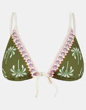 Palm Tie Front Triangle Bikini Top, Green (KHAKI), large