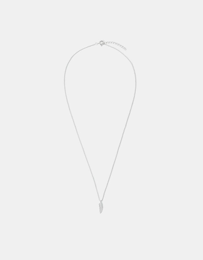 Sterling Silver Feather Pendant Necklace, , large