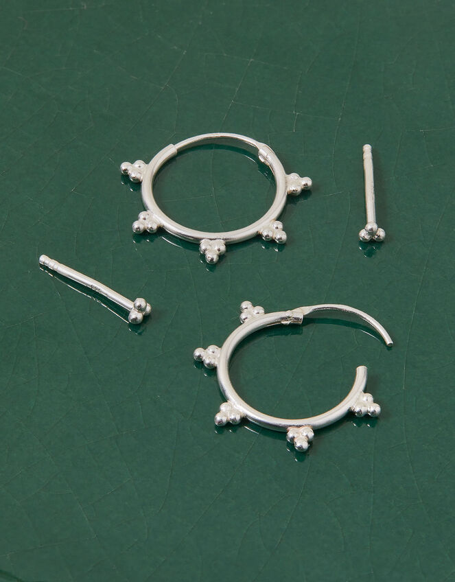 Sterling Silver Bobble Stud and Hoops Set of Two, , large