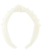 Velvet and Pearl Knotted Headband, , large