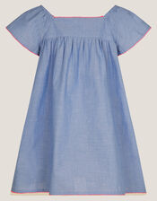 Strawberry Chambray Smock Dress, Blue (BLUE), large