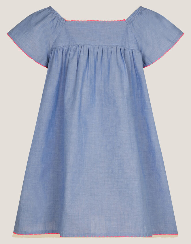 Strawberry Chambray Smock Dress, Blue (BLUE), large