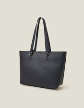 Faux Leather Tote Bag, Blue (NAVY), large