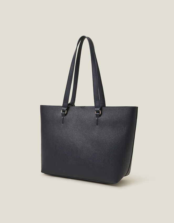 Faux Leather Tote Bag, Blue (NAVY), large