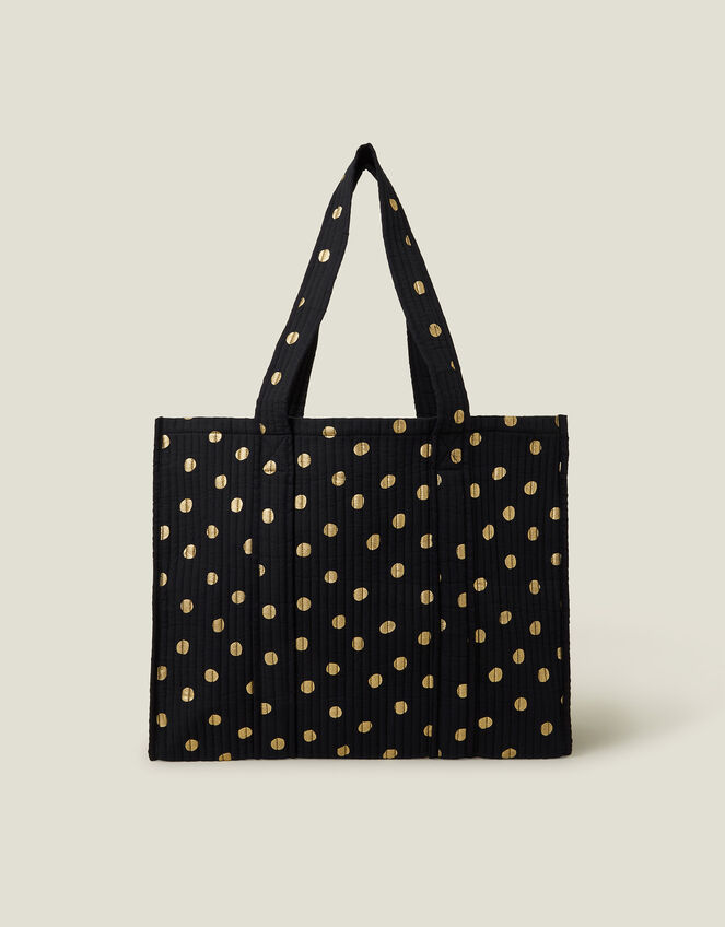 Quilted Polka Dot Shopper Tote Bag, , large
