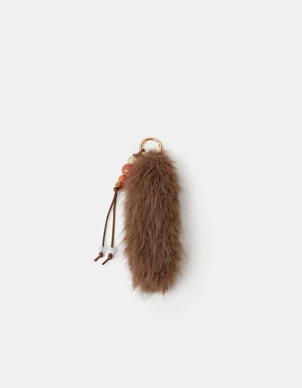 Beaded Faux Fur Bag Charm, , large