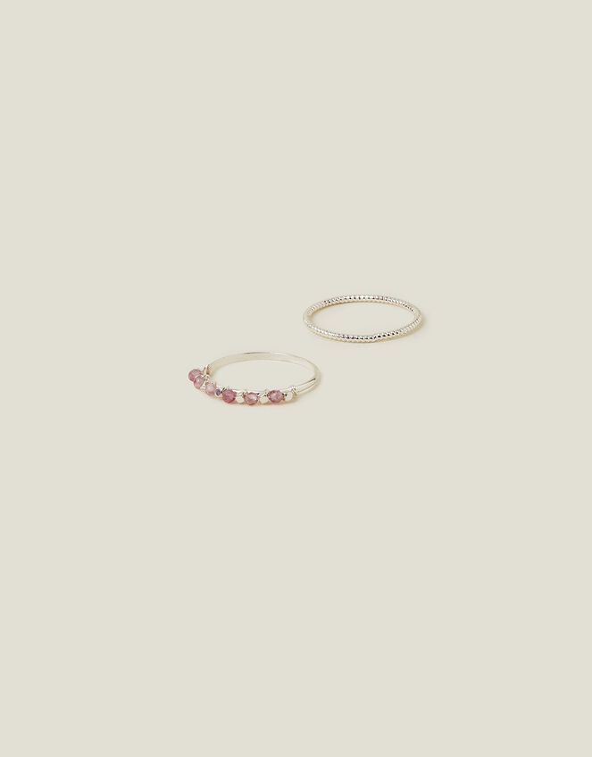 2-Pack Sterling Silver-Plated Beaded Rings, Silver (ST SILVER), large