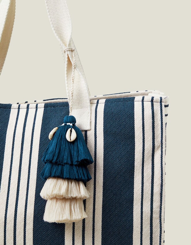 Large Stripe Beach Bag, Blue (NAVY), large