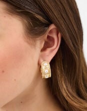 Pearl Molten Hoop Earrings, , large