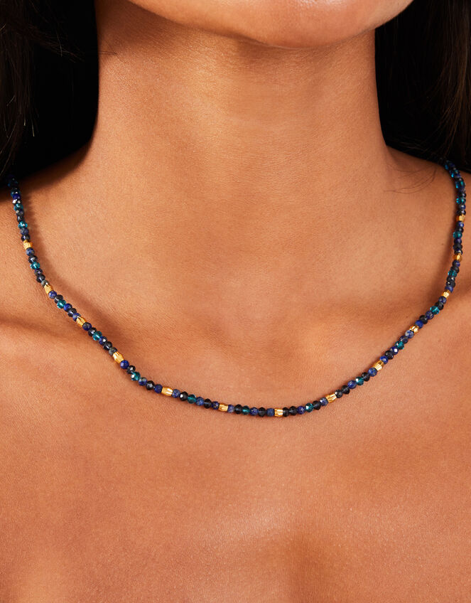 14ct Gold-Plated Lapis Lazuli Beaded Necklace, , large