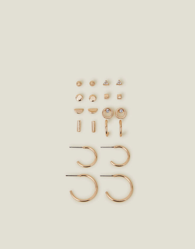 10-Pack Stud and Hoop Earrings, Gold (GOLD), large
