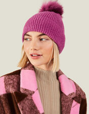 Knit Pom-Pom Beanie , Purple (PURPLE), large