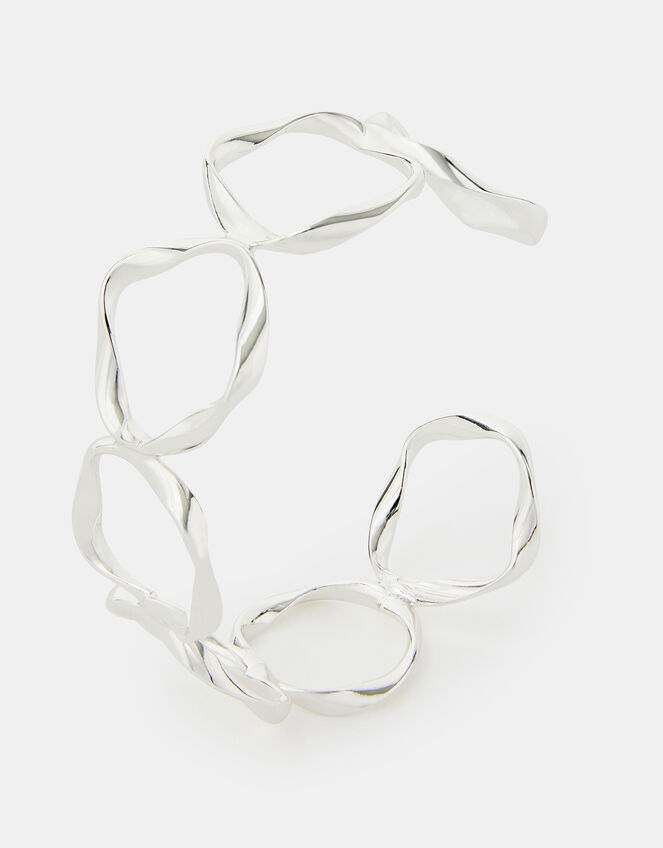 Sterling Silver-Plated Molten Circle Cuff, , large