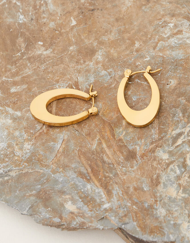 Stainless Steel Oval Chunky Hoop Earrings, , large
