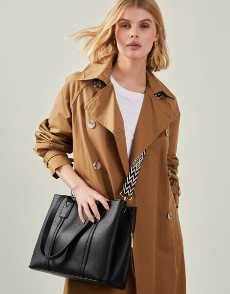 Webbing Strap Tote Bag, Black (BLACK), large