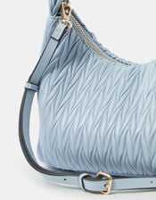 Ruched Faux Leather Handbag, Blue (BLUE), large