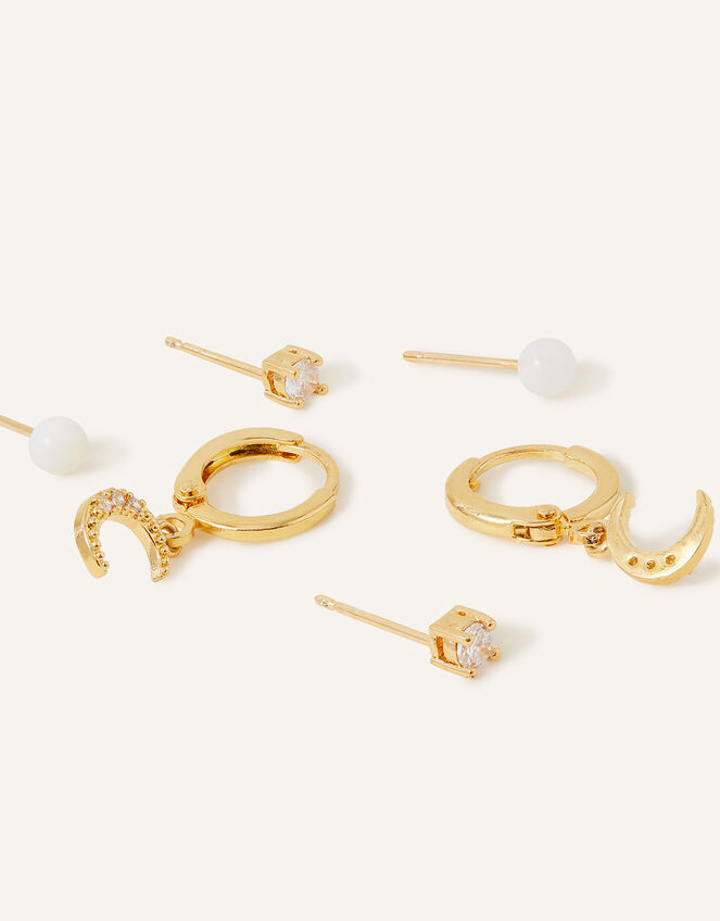 14ct Gold-Plated Celestial Pearl Earrings Set Of Three, , large