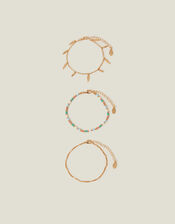3-Pack Leaf Charm Anklets, , large